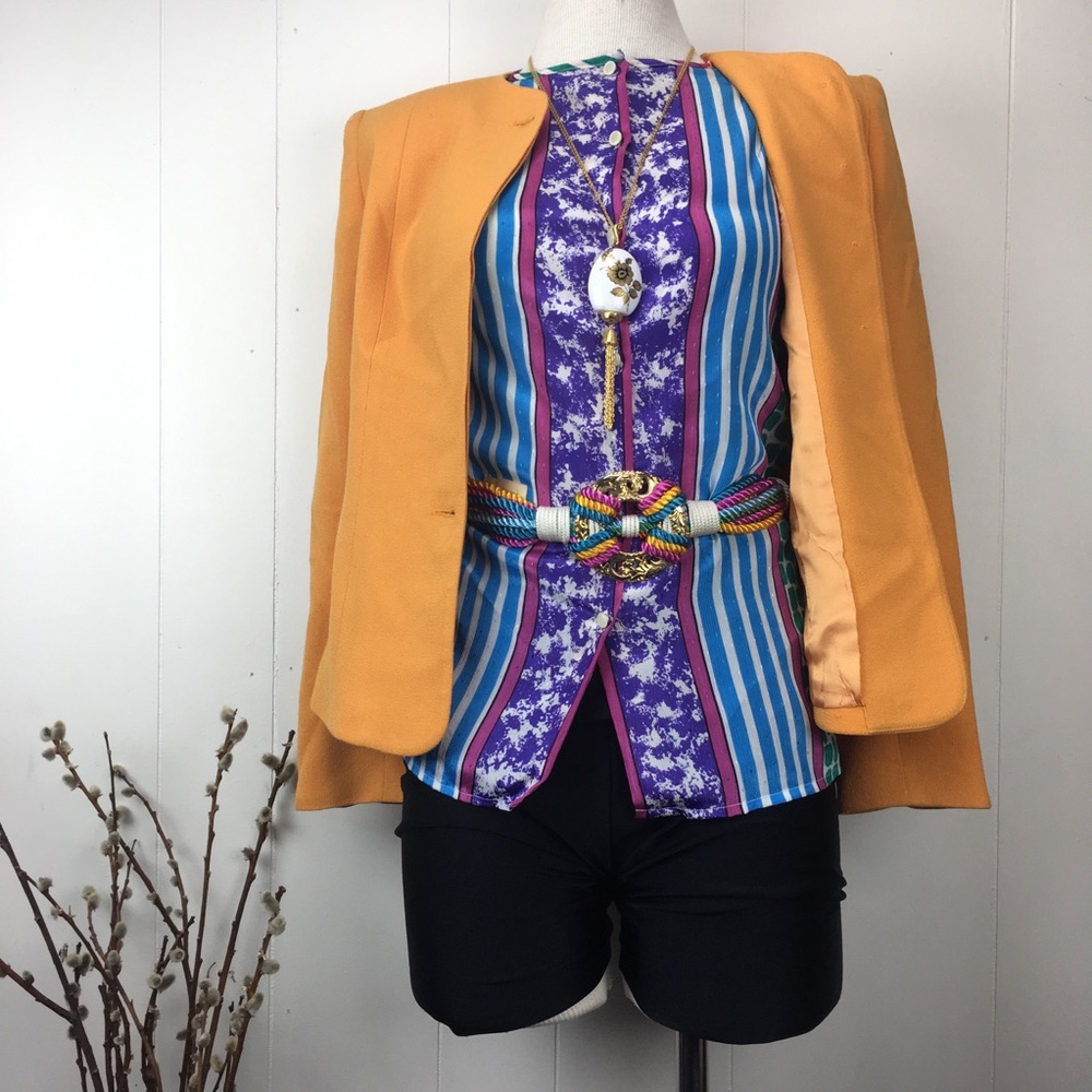 Vtg 80s Multi-Colored Patterned Button Down Blouse - image 6